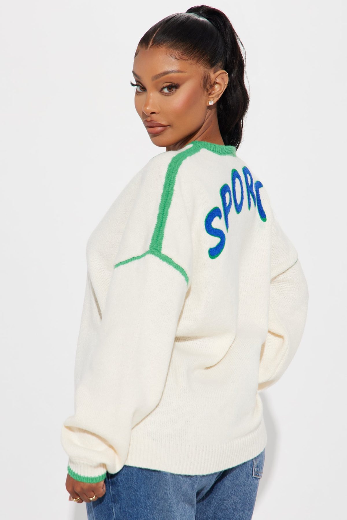 Sporty Oversized Sweater - Kelly Green