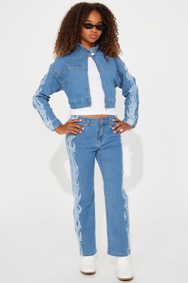 Mini Fire of Loyalty Denim Jean & Jacket Set - Light Blue