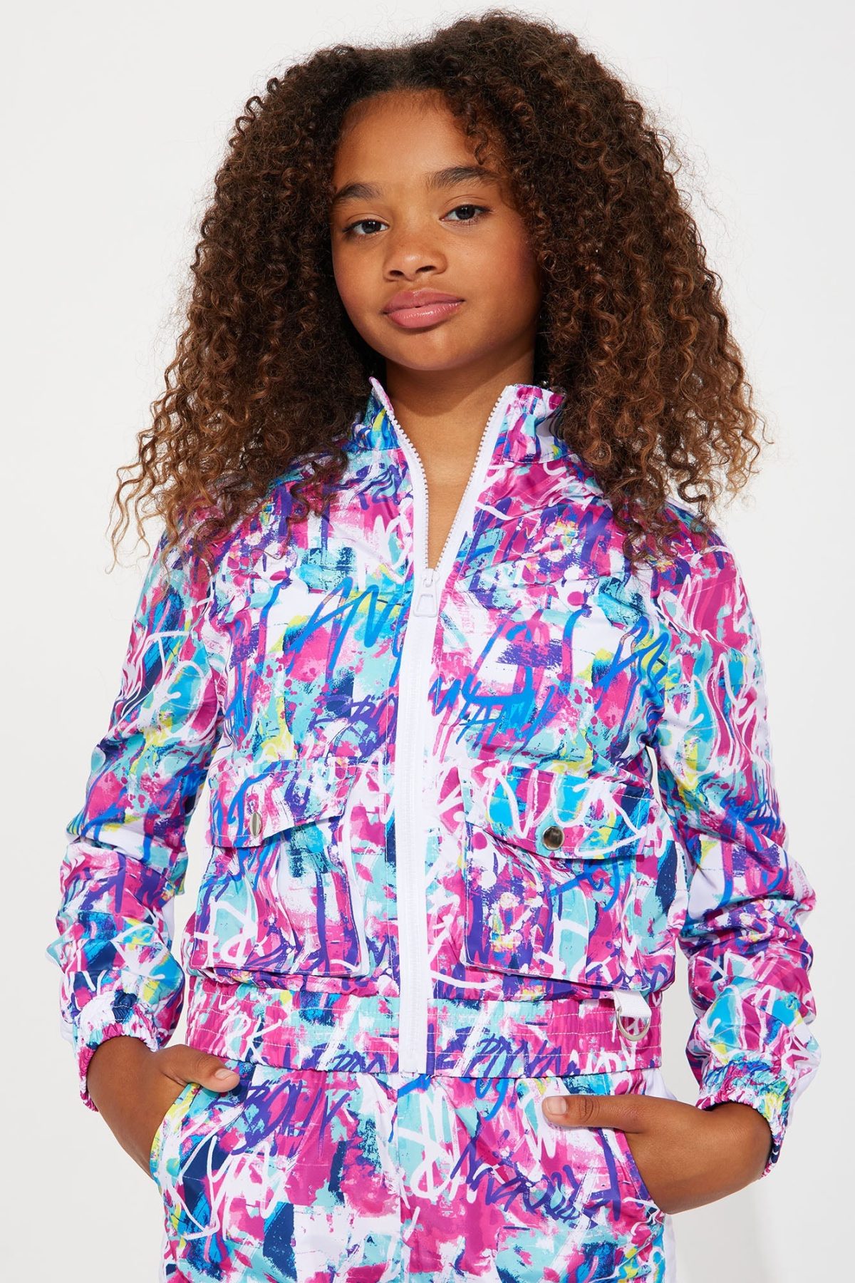 Mini Track Star Windbreaker Long Sleeve Set - Pink/combo