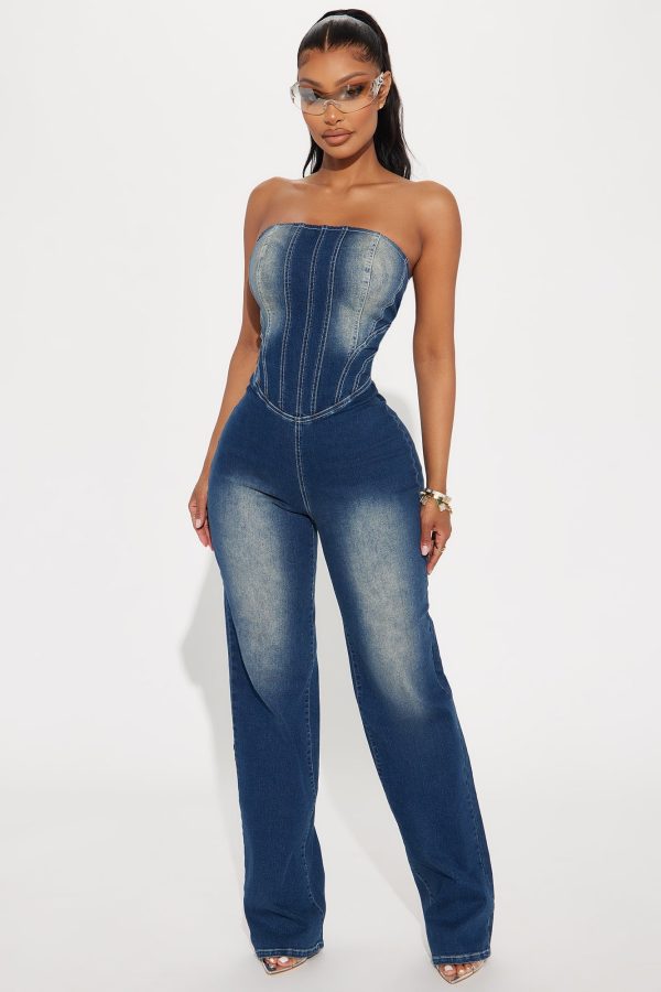 Release The Pressure Denim Jumpsuit - Dark Wash