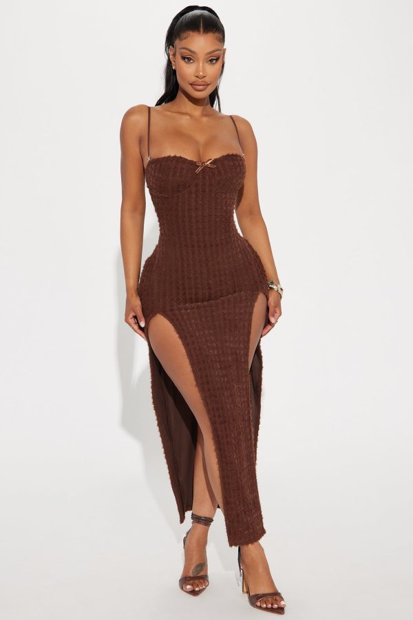 Holly Sweater Slit Maxi Dress - Chocolate