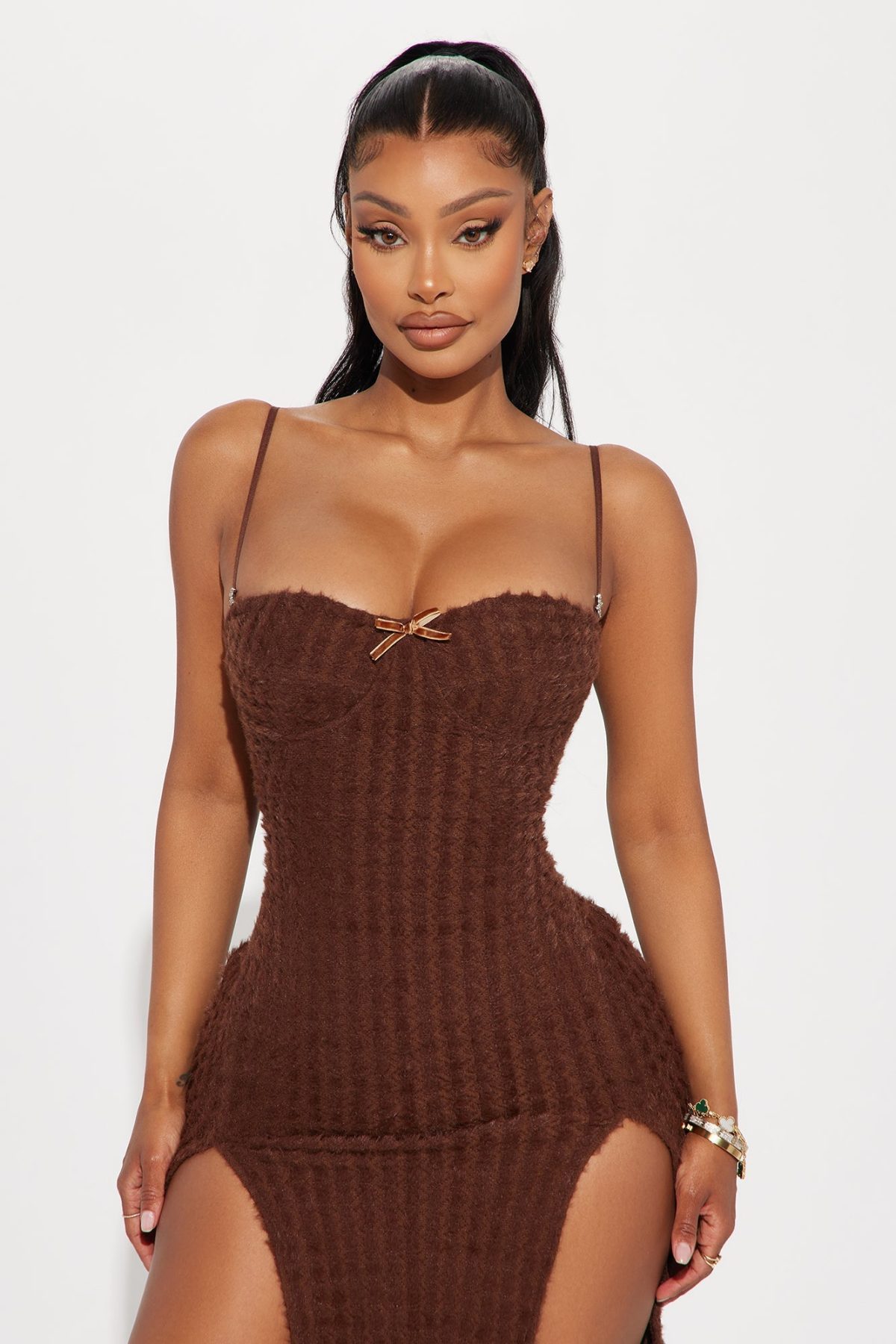 Holly Sweater Slit Maxi Dress - Chocolate