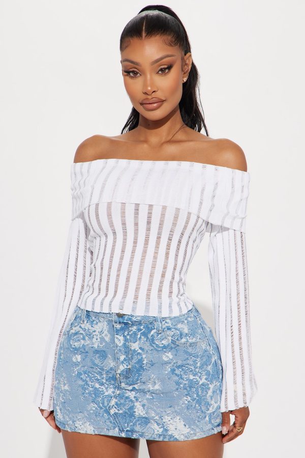 Take Your Time Off Shoulder Sweater - White