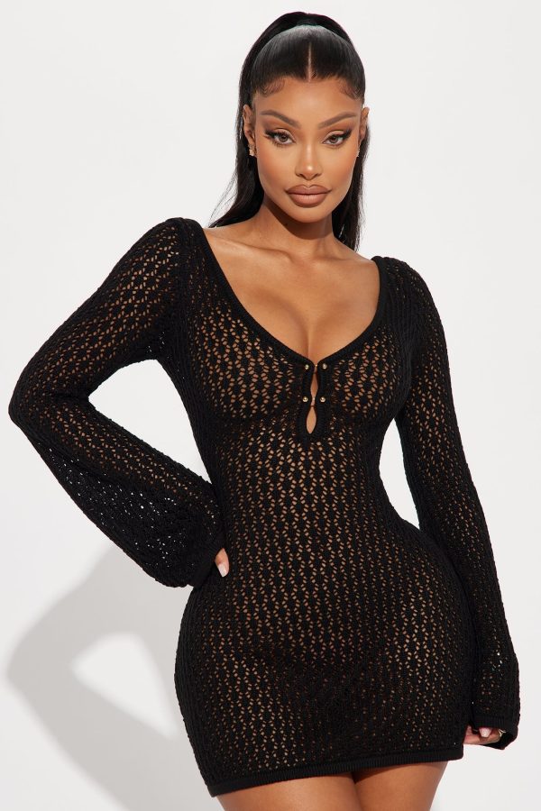 Oh So Crochet Mini Dress - Black