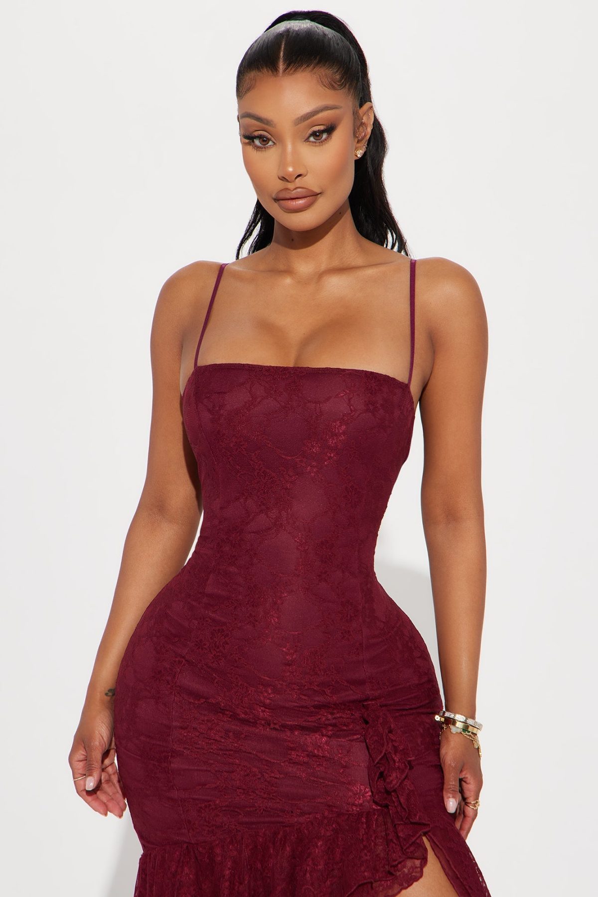 Liliana Lace Maxi Dress - Wine