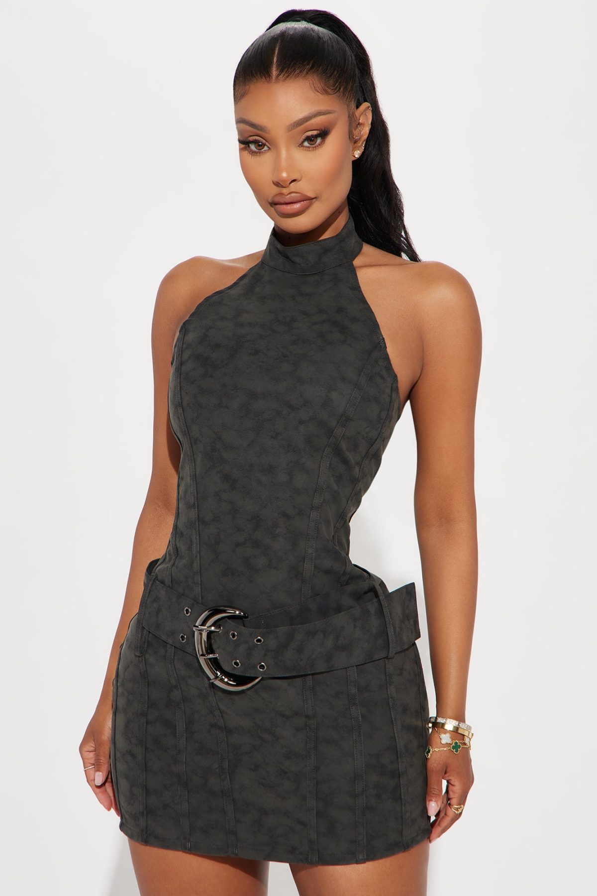 No Competition Faux Leather Mini Dress - Charcoal