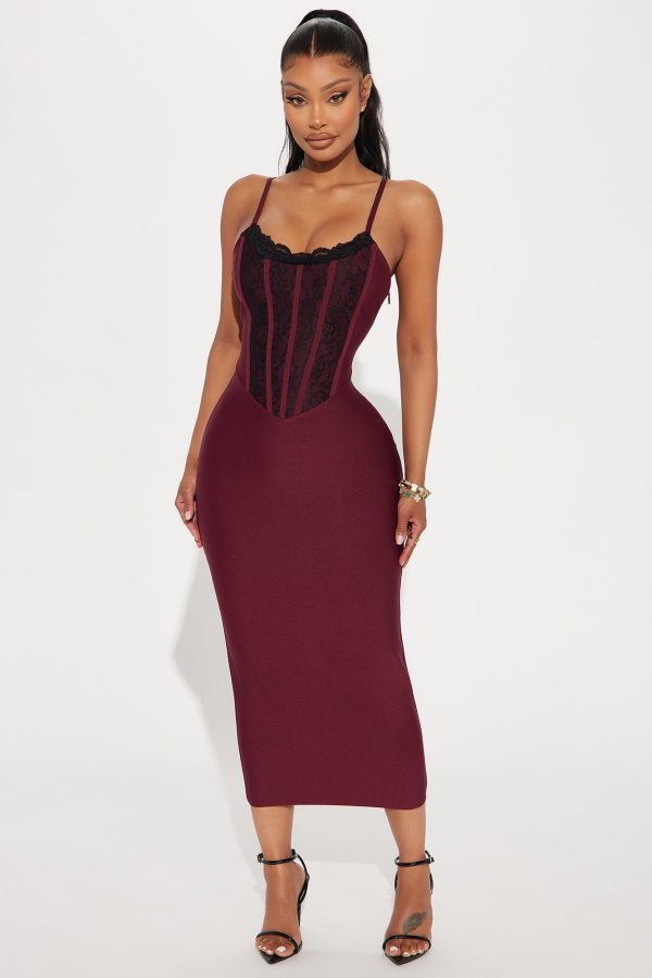 Carolina Bandage Midi Dress - Burgundy