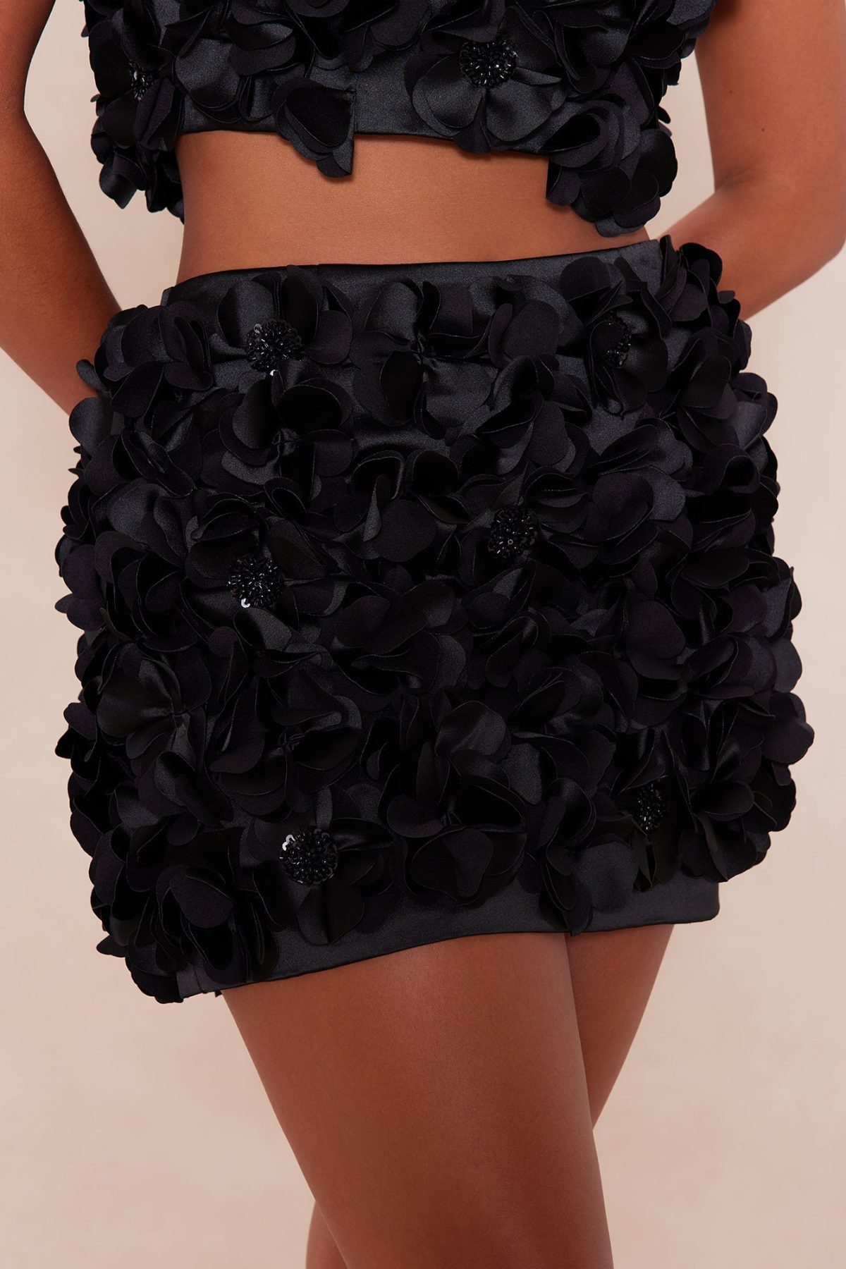 Myla Floral Applique Mini Skirt - Black