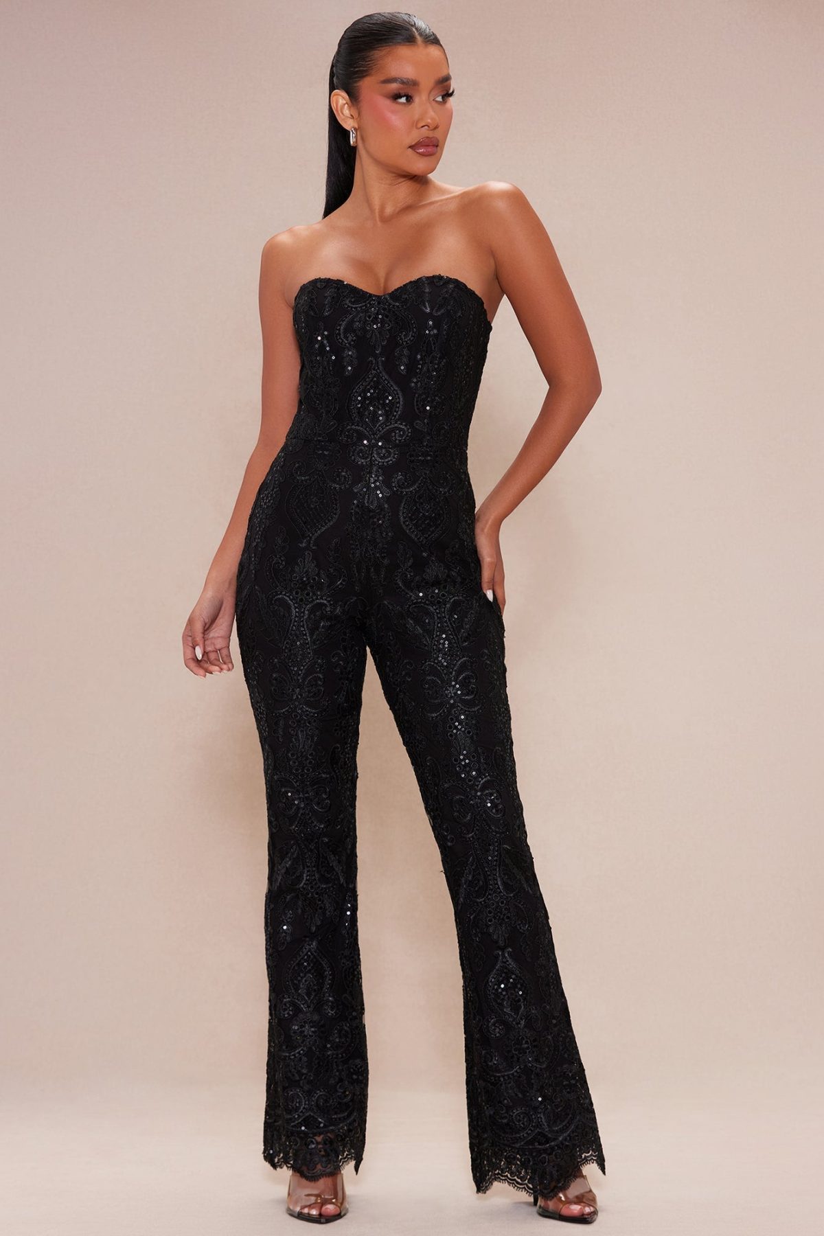 Esther Sequin Embroidered Jumpsuit - Black