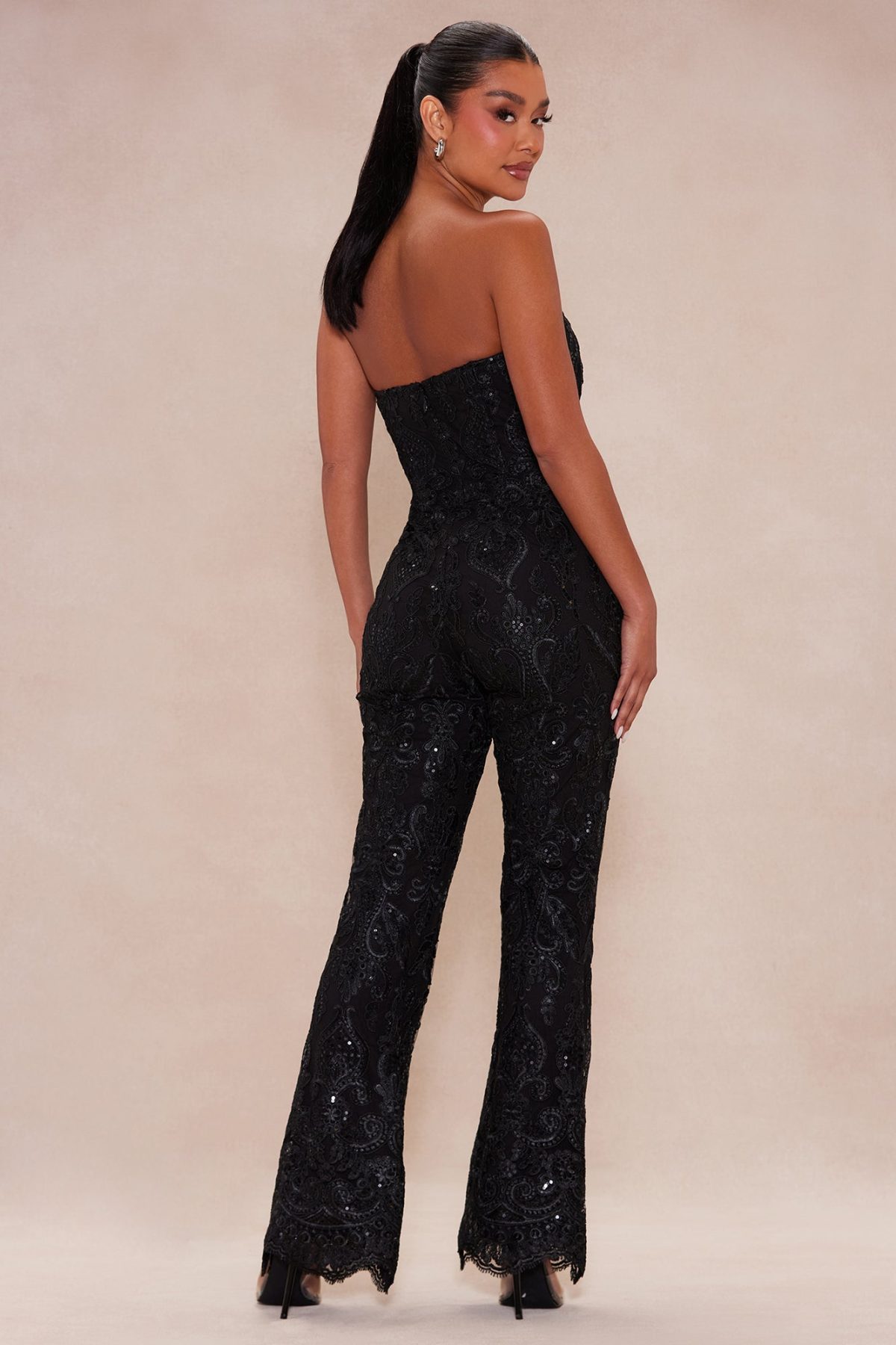 Esther Sequin Embroidered Jumpsuit - Black