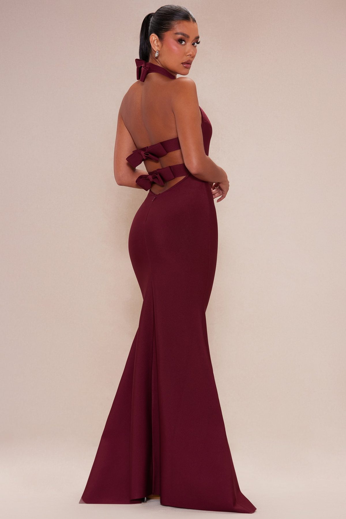 Mila Bandage Halter Gown - Wine