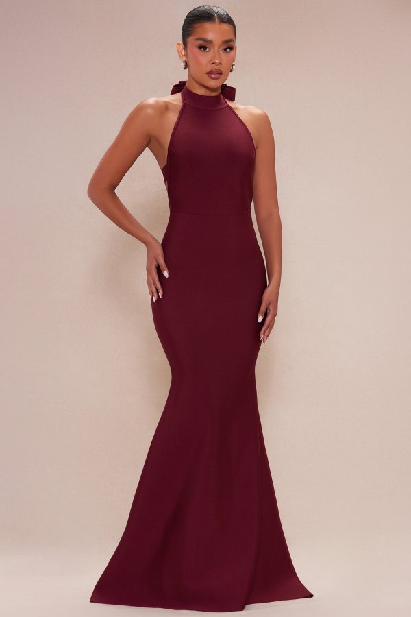 Mila Bandage Halter Gown - Wine