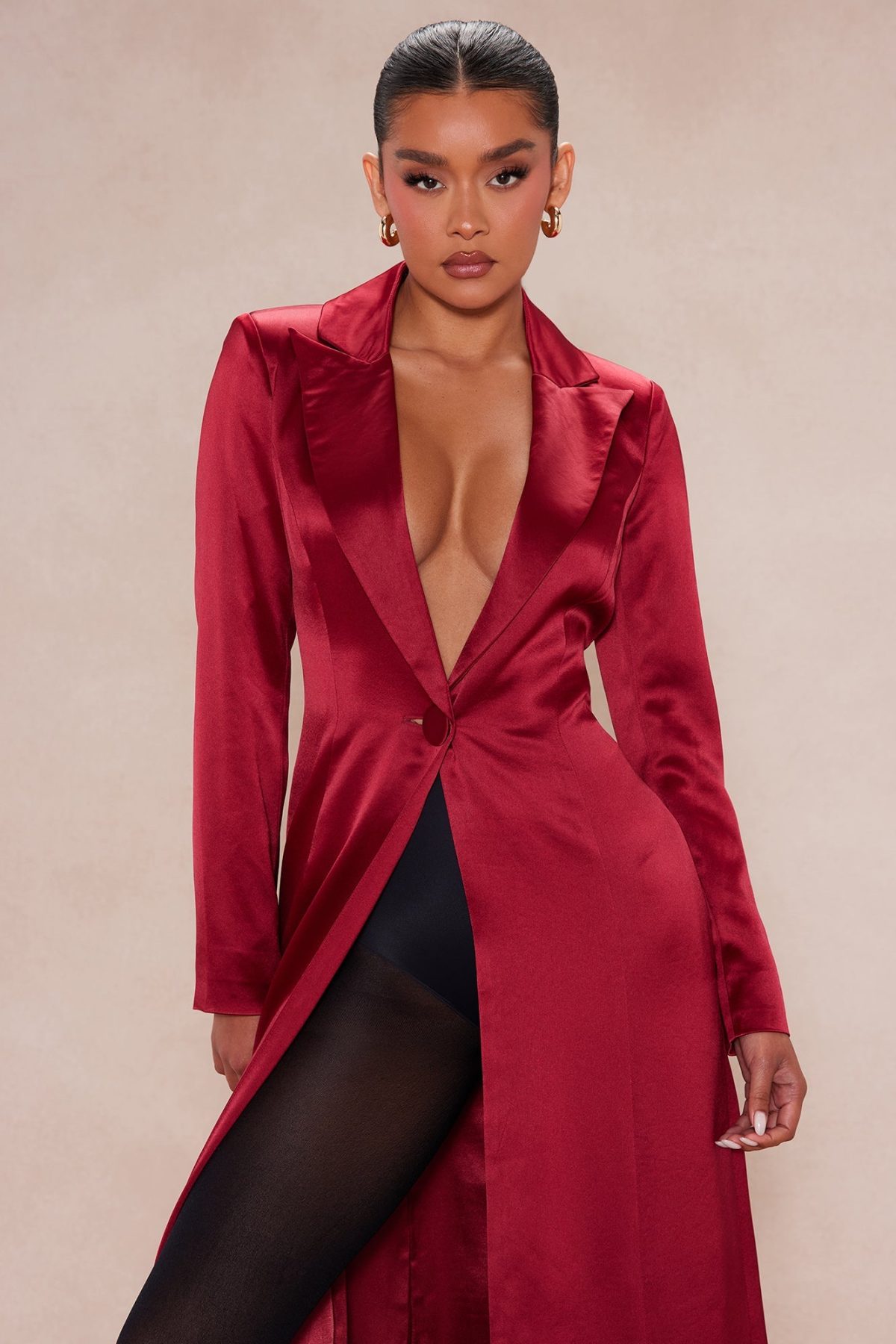 Deana Satin Maxi Blazer - Red