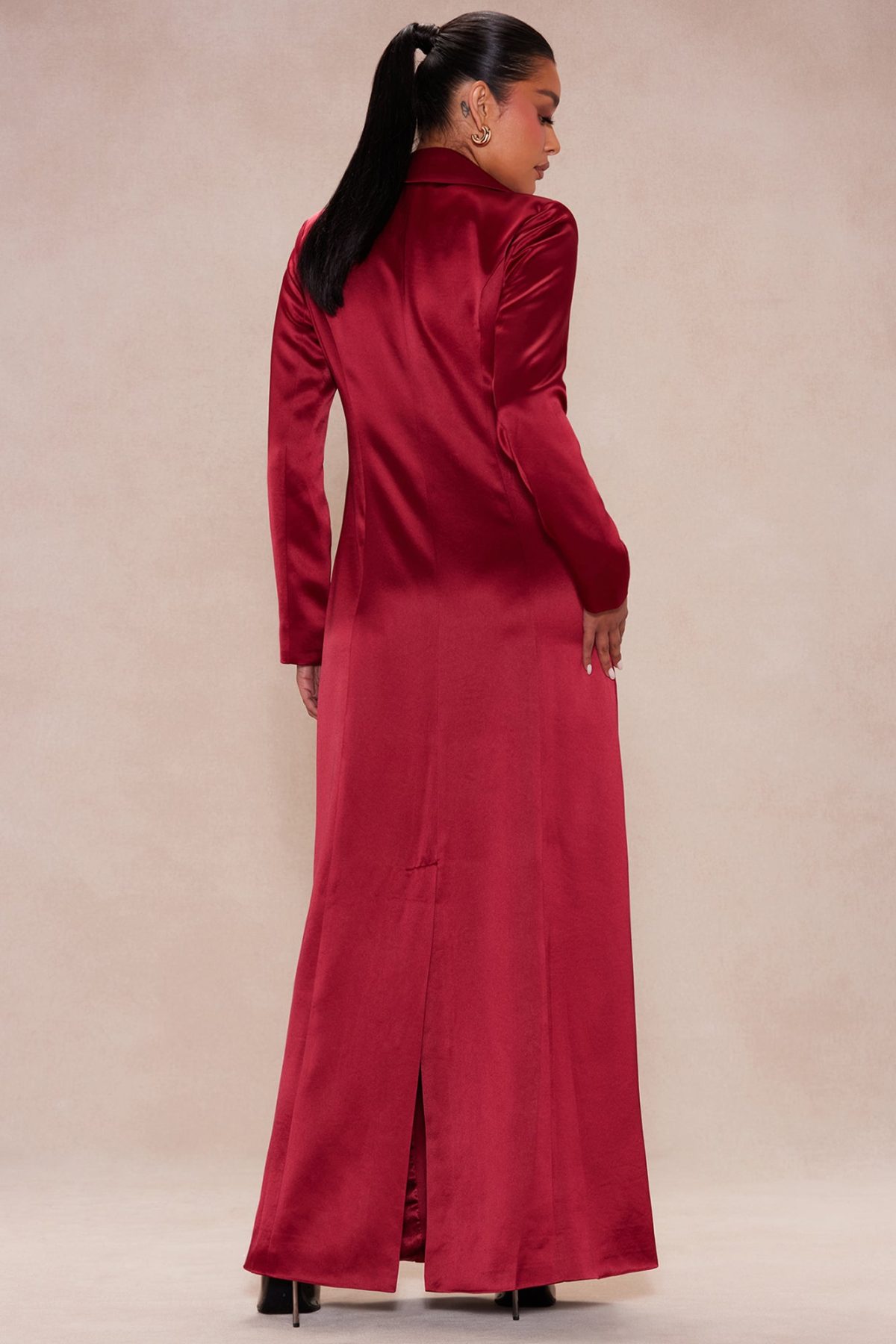 Deana Satin Maxi Blazer - Red