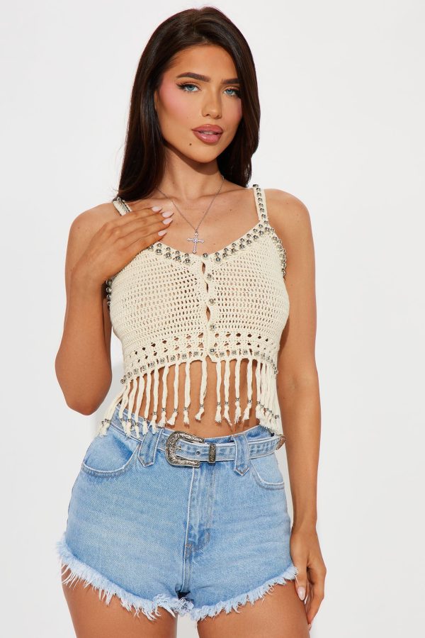 Island Vibes Beaded Crochet Top - Cream/combo