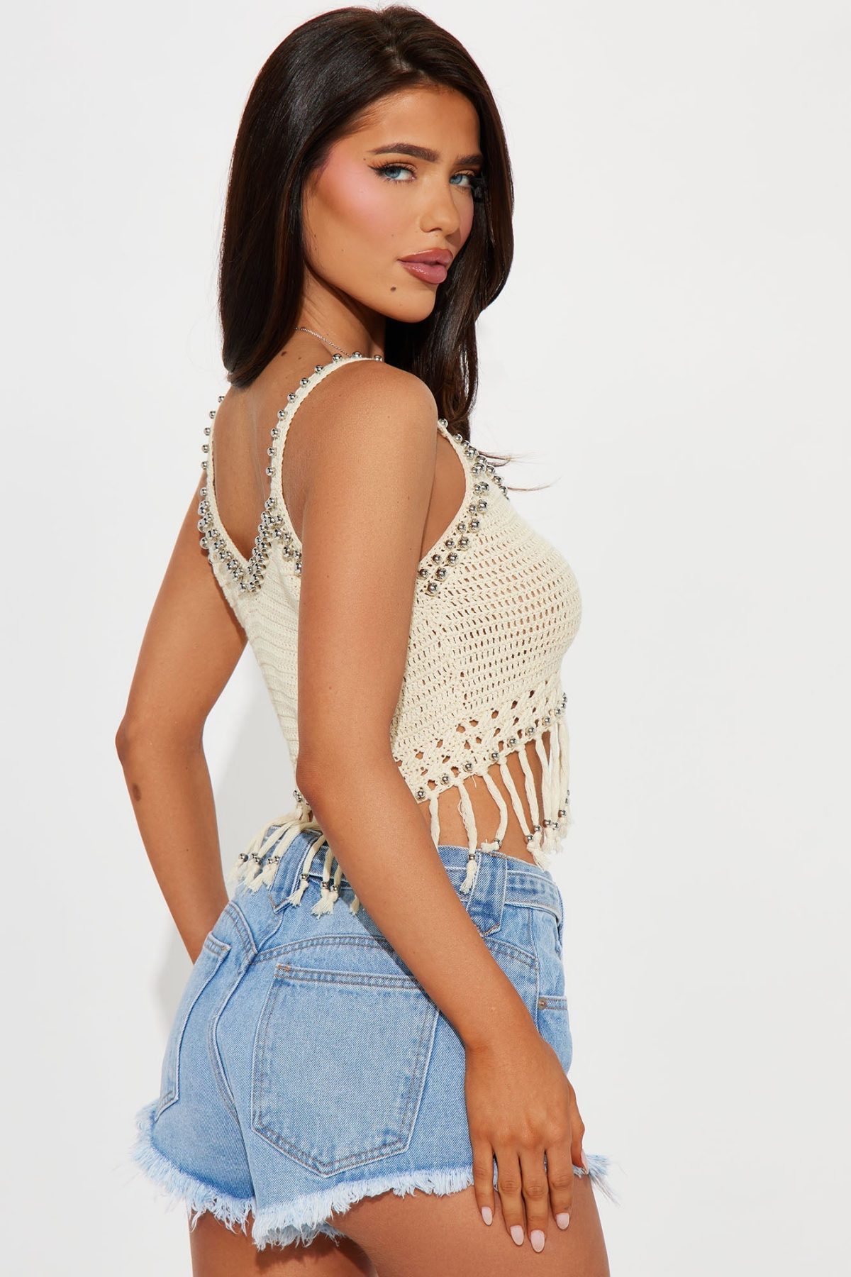 Island Vibes Beaded Crochet Top - Cream/combo