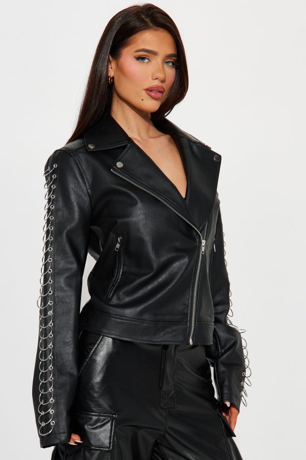 Going In Circles Faux Leather Jacket - Black