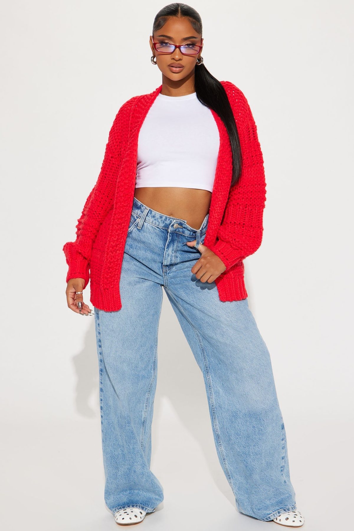 Izzy Chunky Knit Cardigan - Red