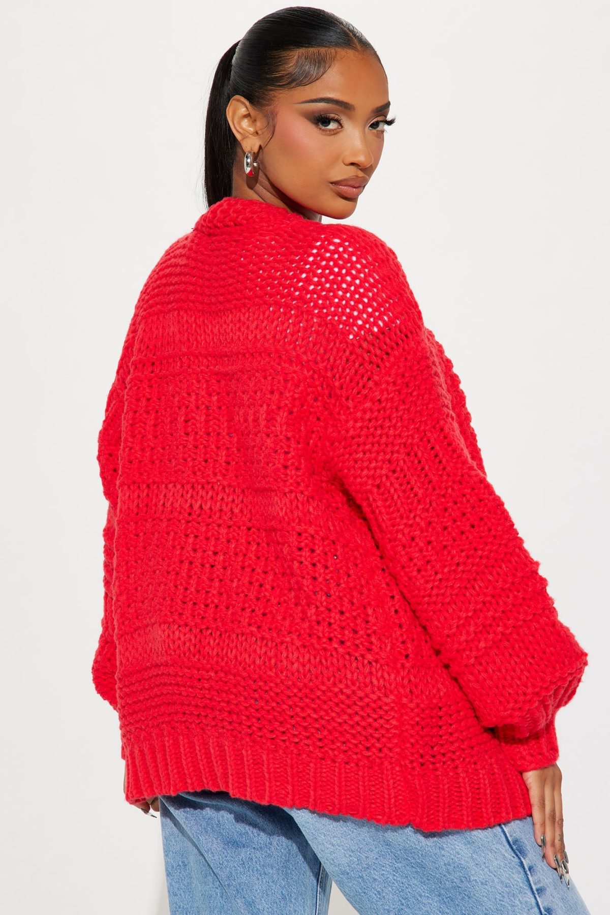 Izzy Chunky Knit Cardigan - Red