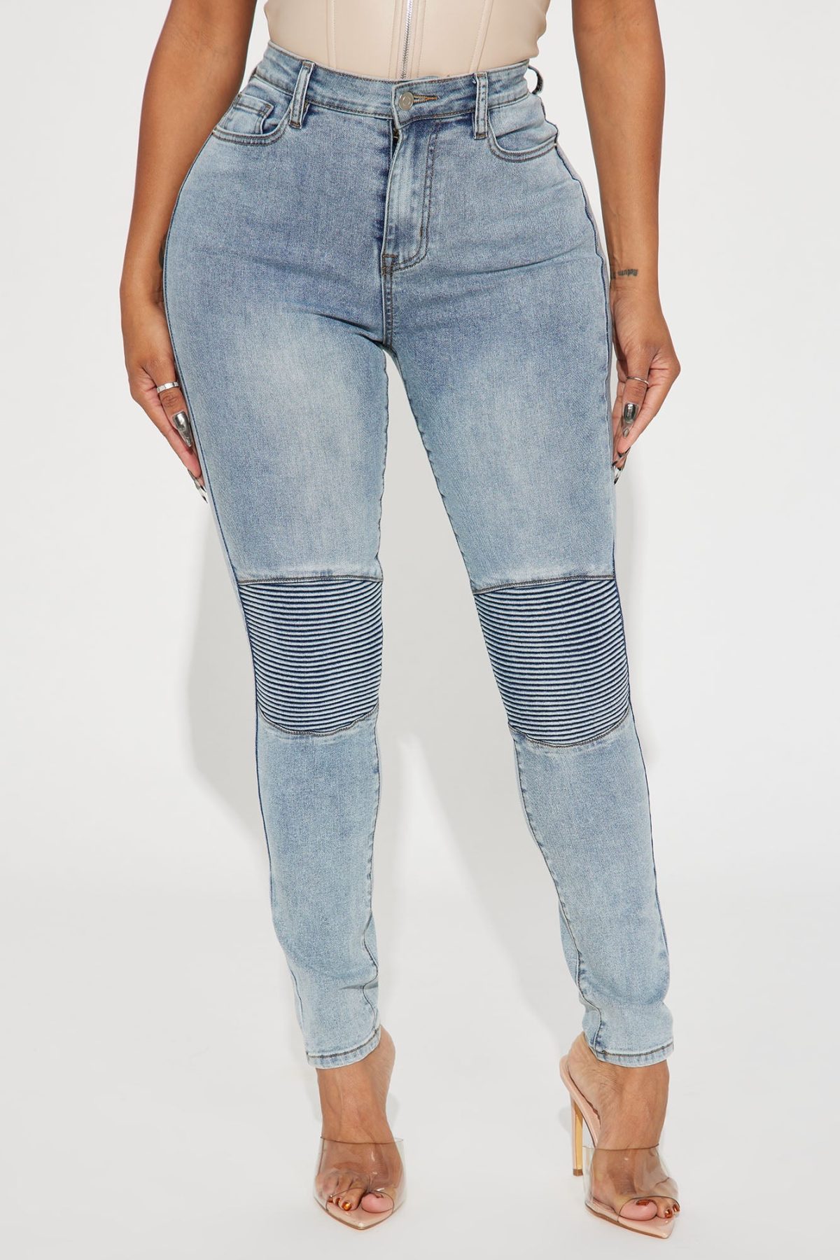 Make It Make Sense Stretch Moto Skinny Jeans - Light Wash