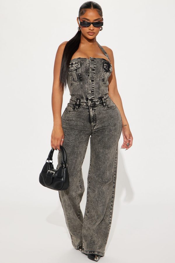 Stay Around Denim Jumpsuit - Black