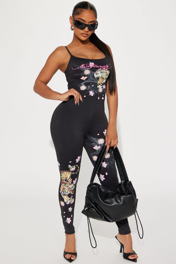 Ed Hardy Tiger Cherry Blossoms Jumpsuit - Black