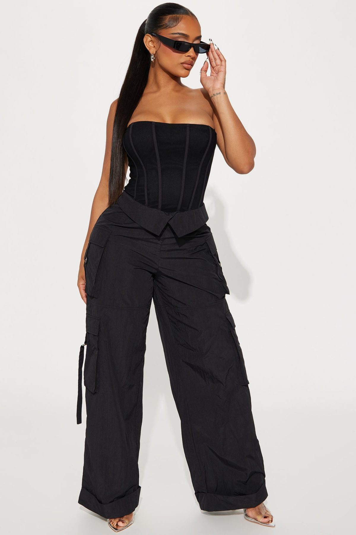 A Little Too Late Cargo Jumpsuit - Black