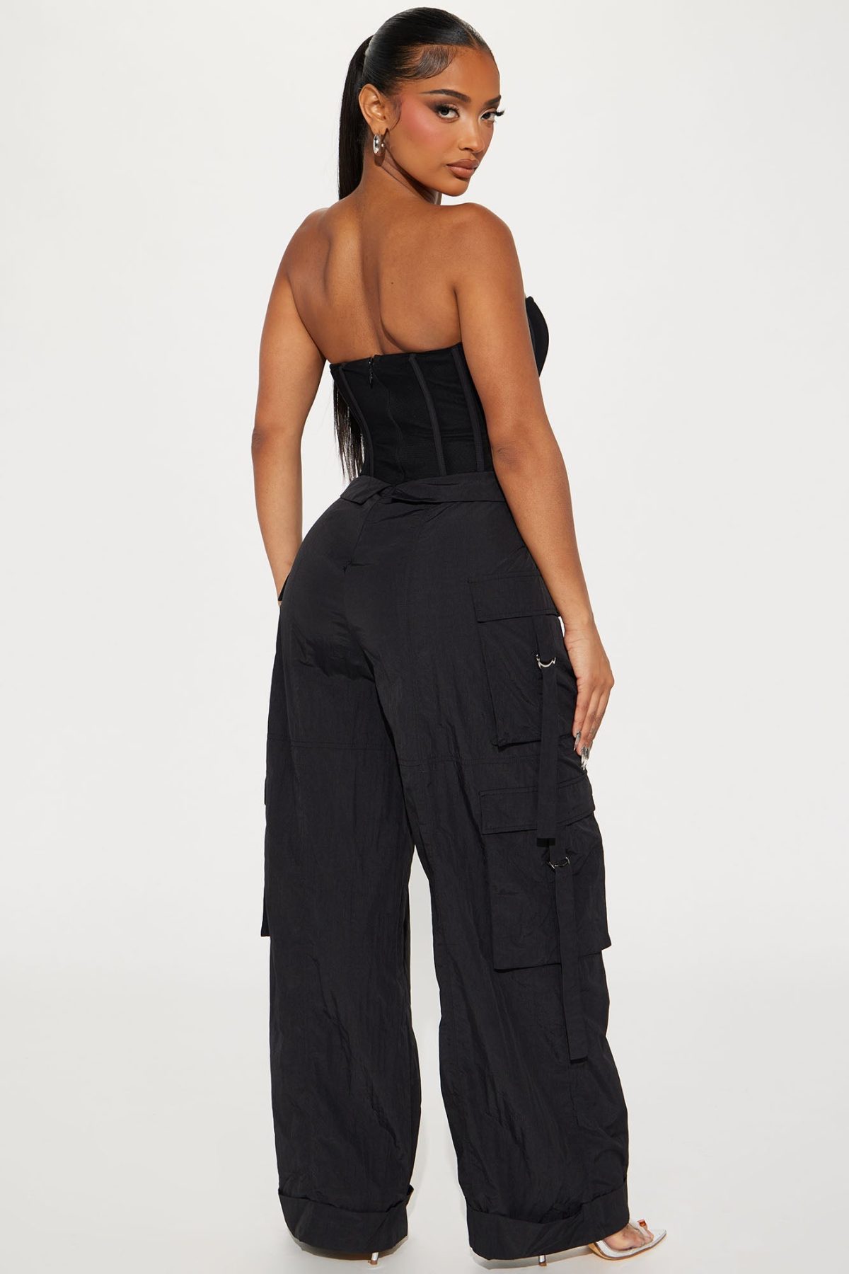 A Little Too Late Cargo Jumpsuit - Black