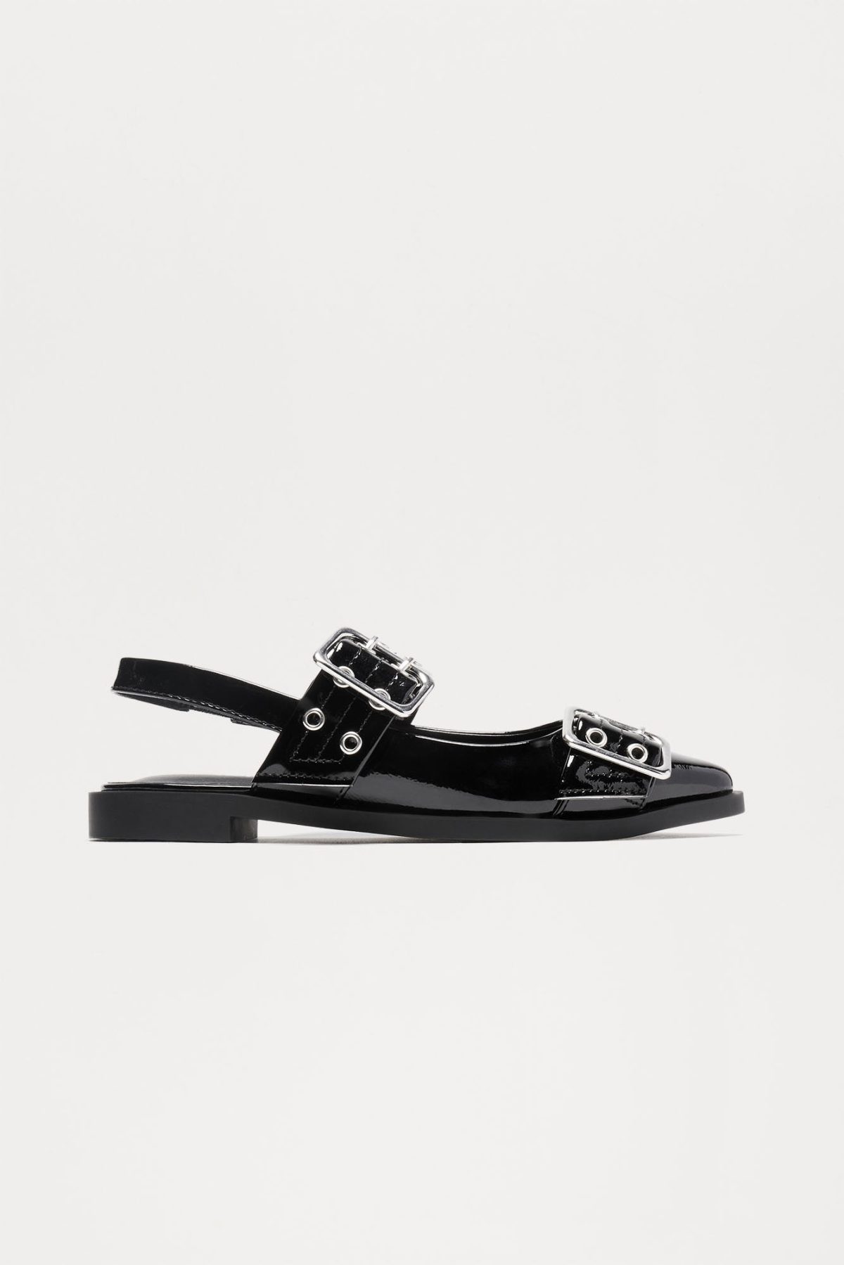 Winona Buckle Slingback Flats - Black