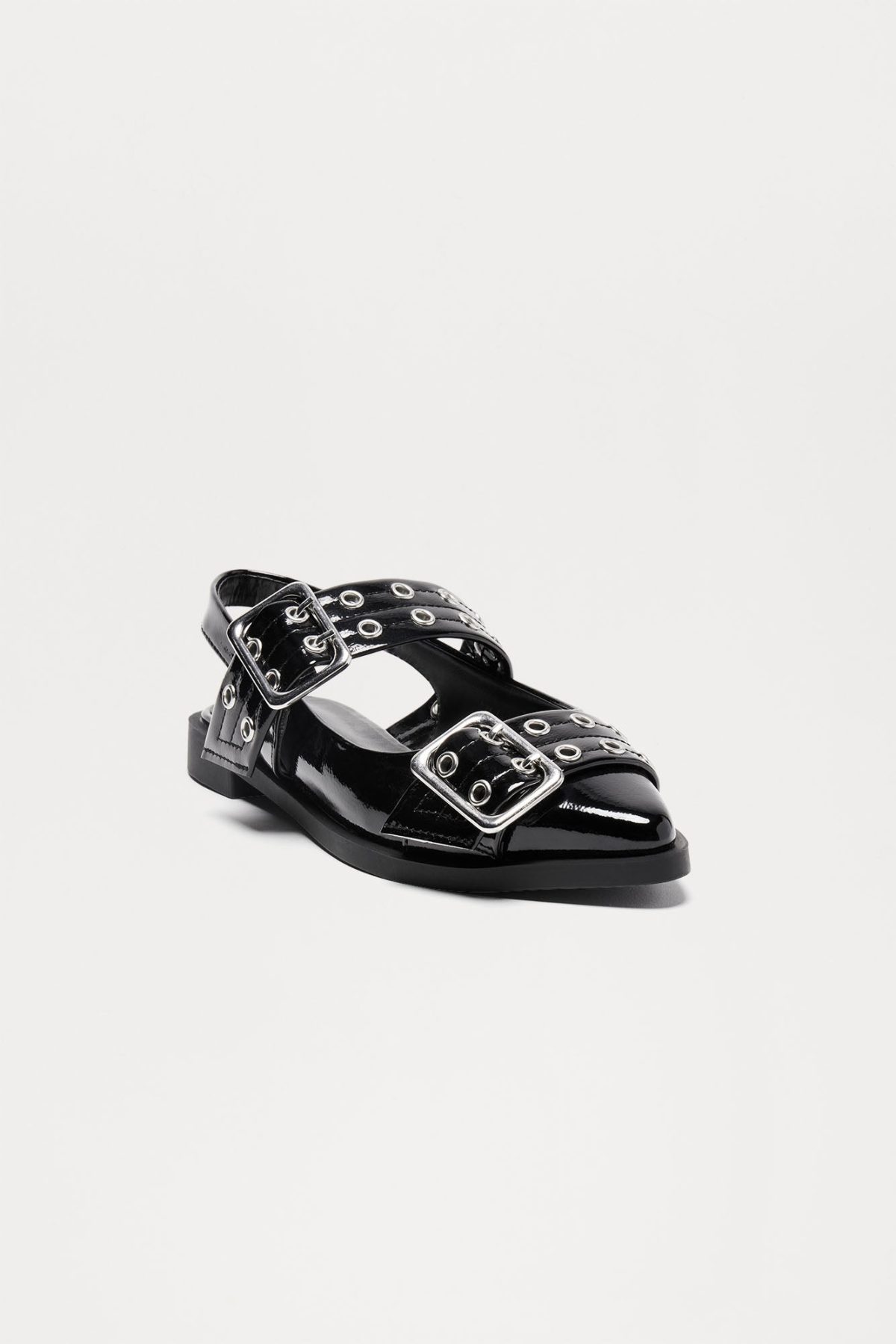 Winona Buckle Slingback Flats - Black