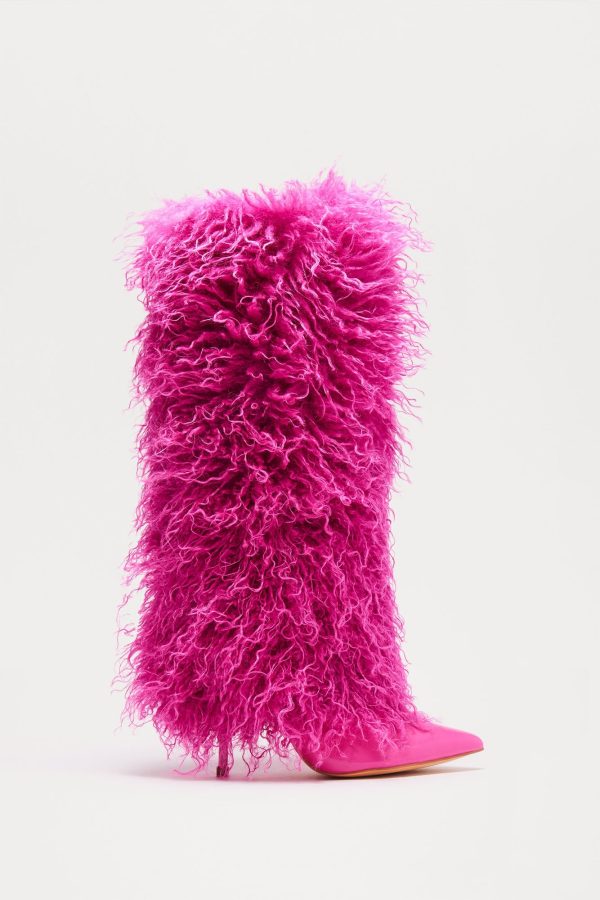 Chantel Faux Fur Knee High Boots - Pink