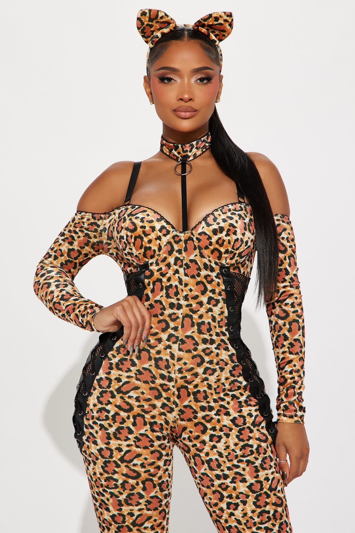 Leopard Lady 4 Piece Costume Set - Black/combo