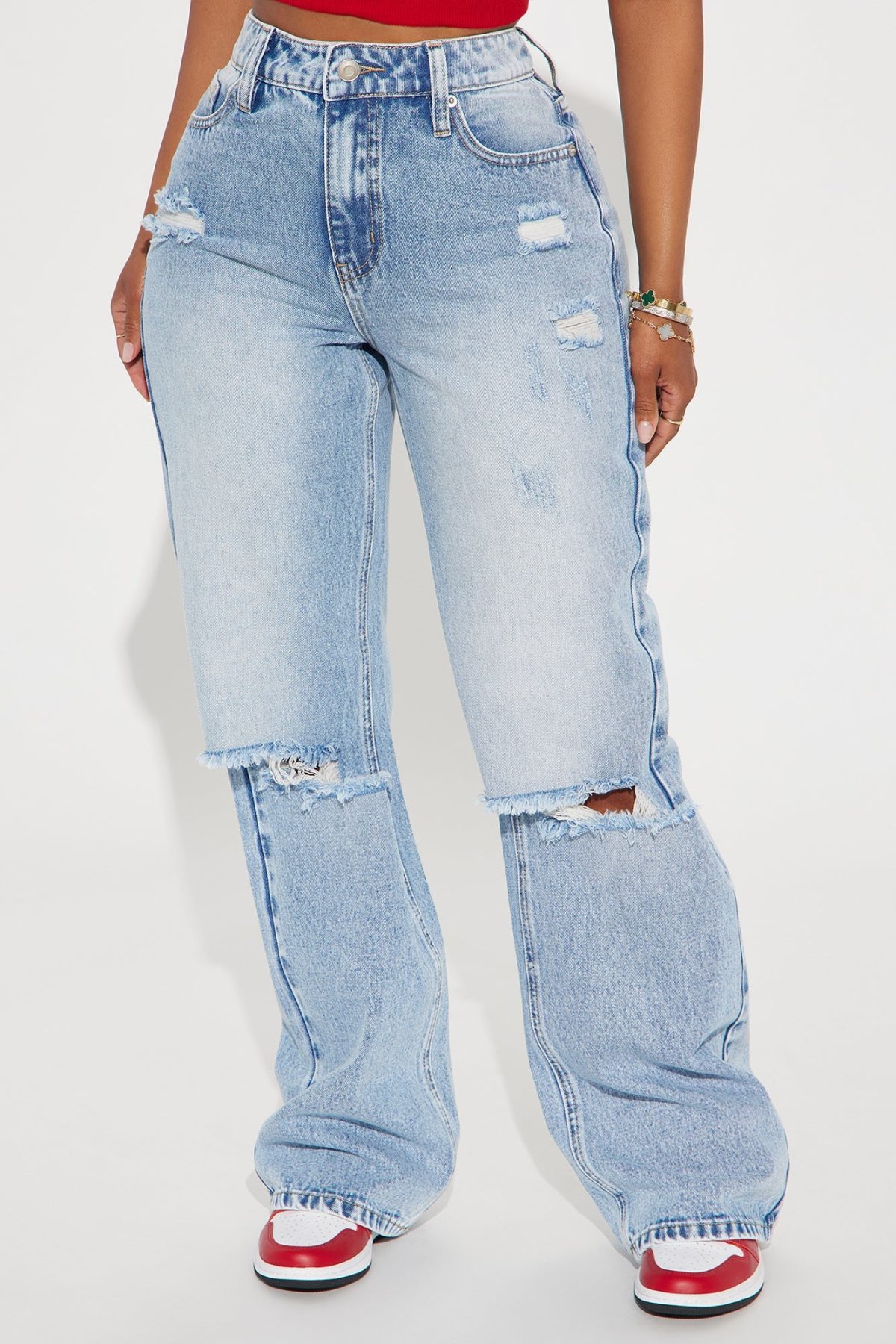 Wondering Why Ripped Straight Leg Jeans - Medium Wash