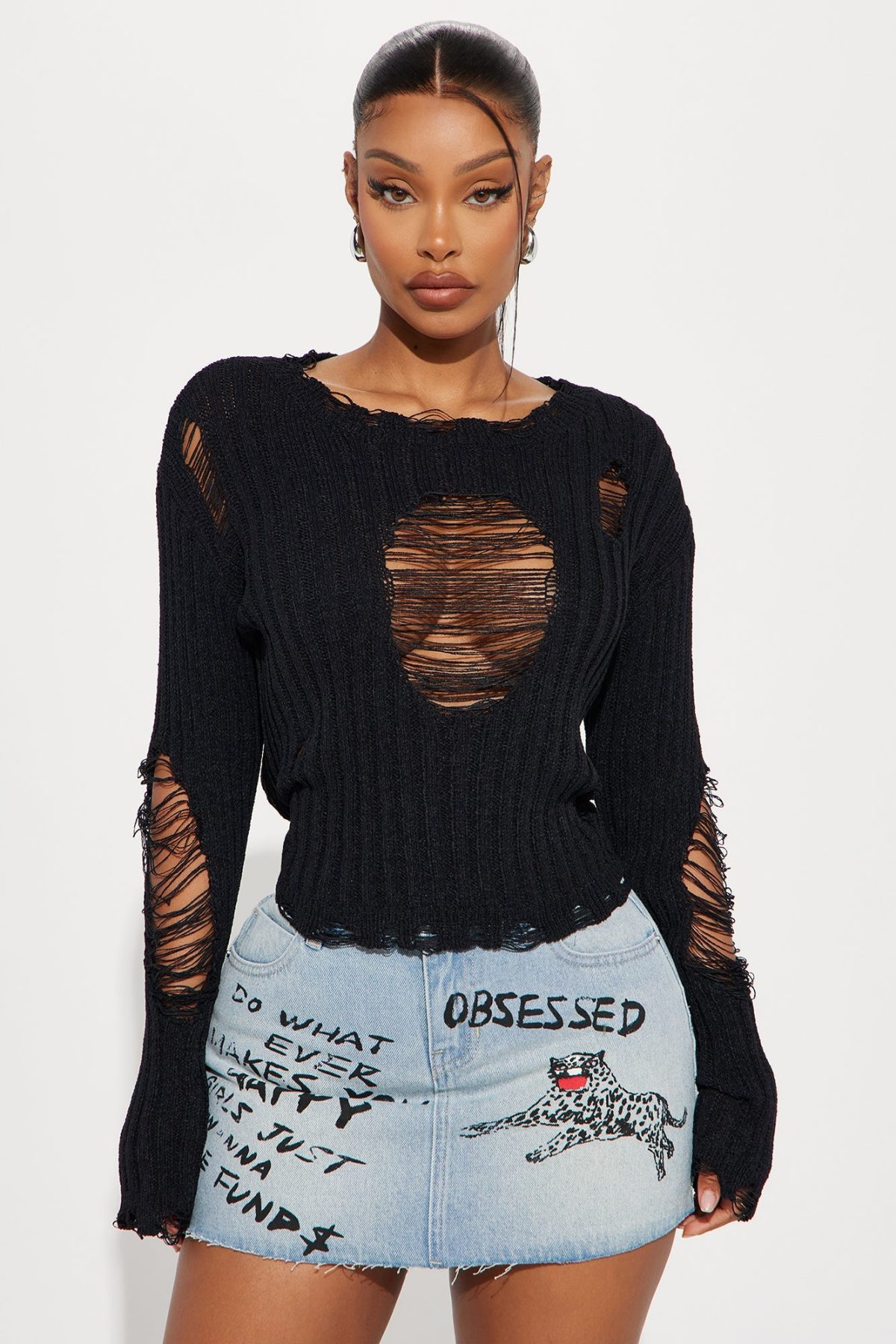 Bad Attitude Distressed Sweater - Black