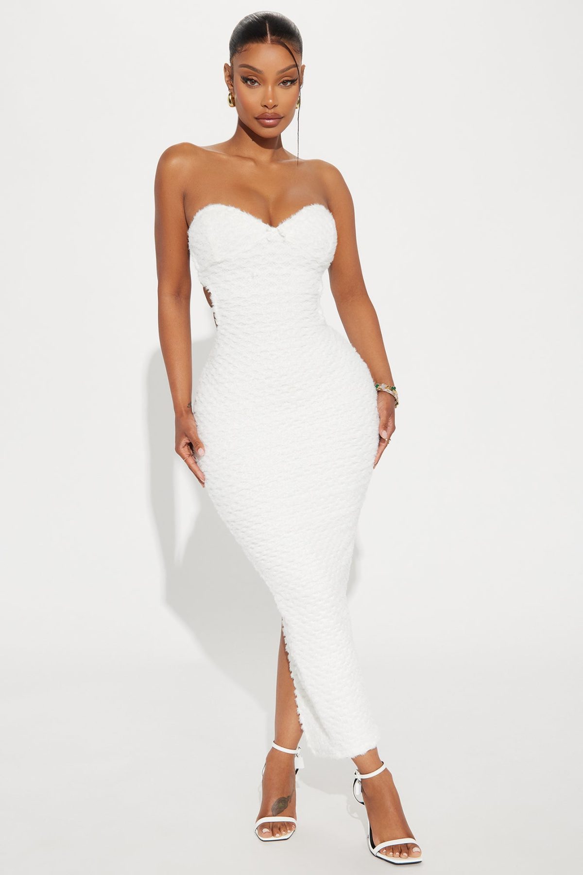 Cassie Fuzzy Backless Midi Dress - White