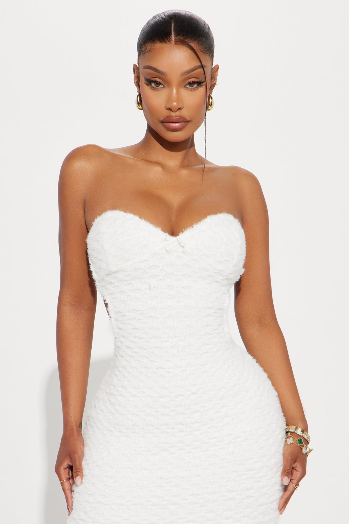 Cassie Fuzzy Backless Midi Dress - White