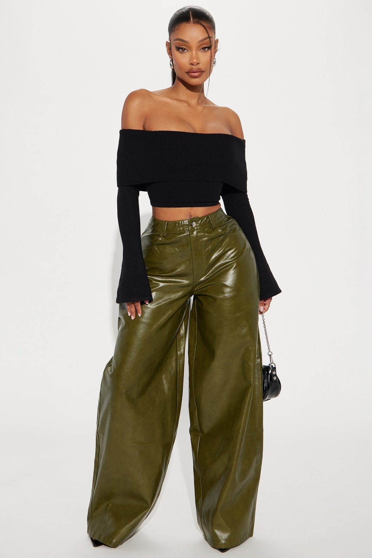 Marissa Wide Leg Faux Leather Pant - Olive