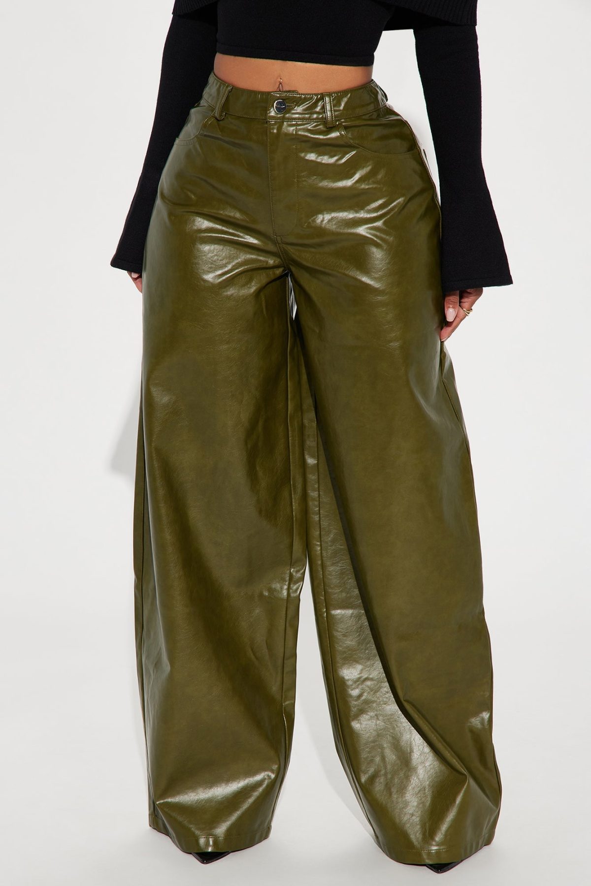 Marissa Wide Leg Faux Leather Pant - Olive