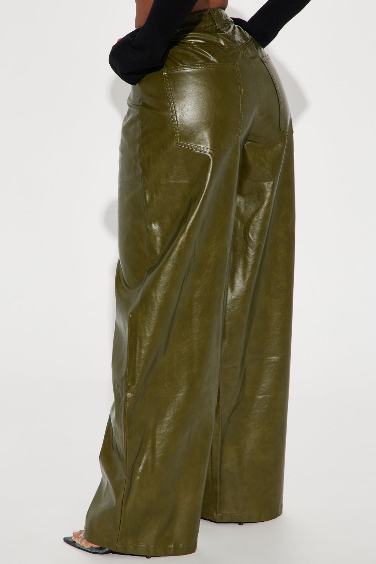 Marissa Wide Leg Faux Leather Pant - Olive