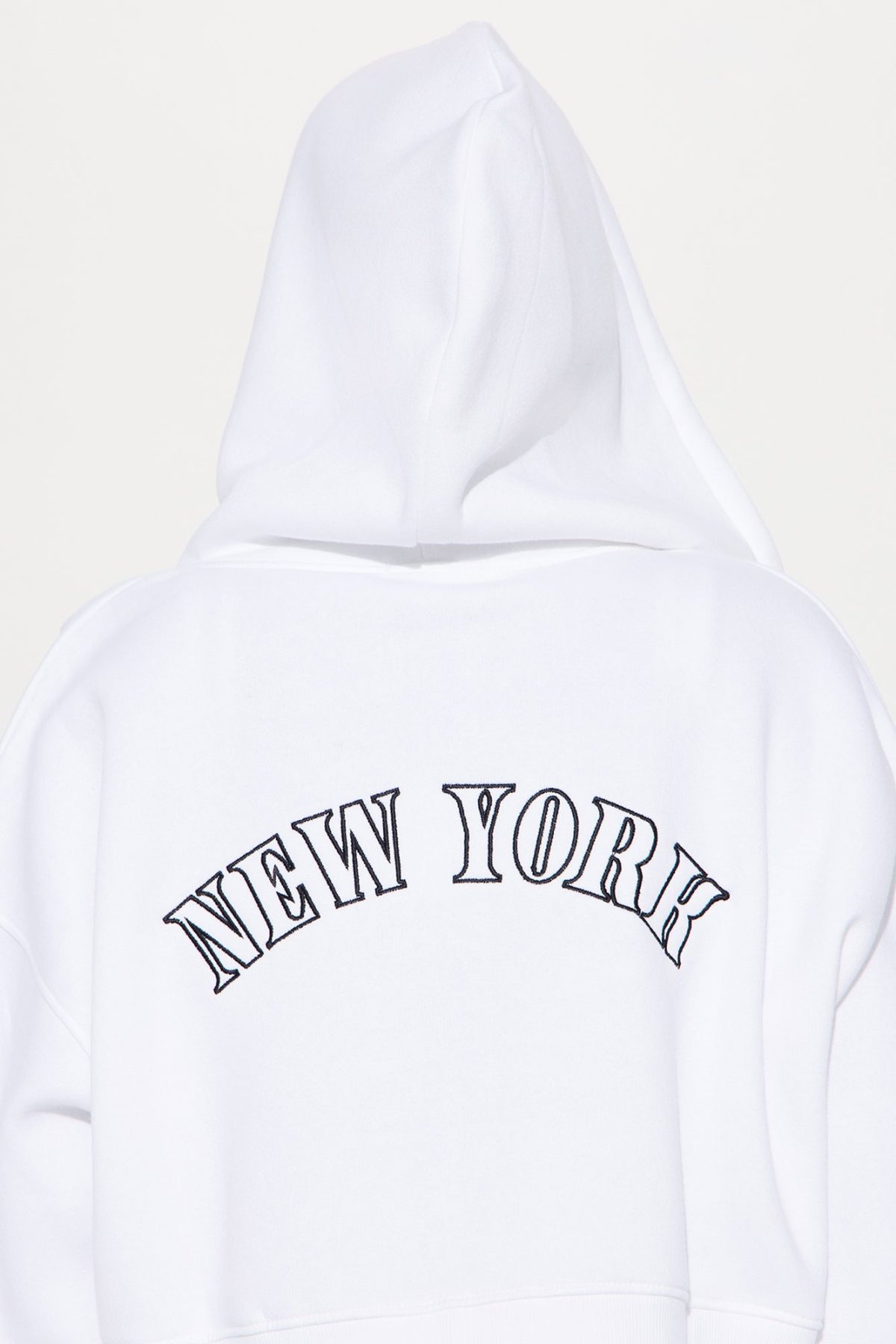 New York Embroidered Zip Front Hoodie - White