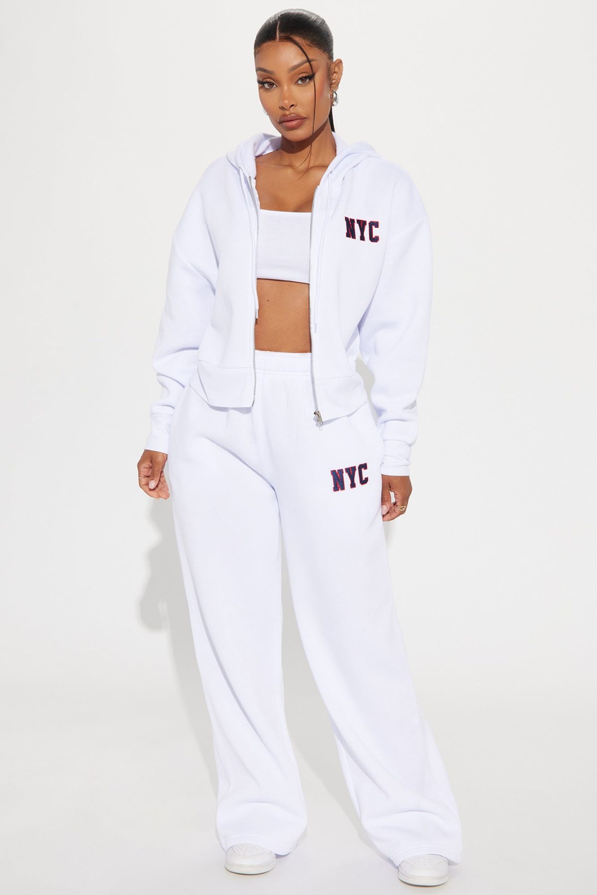 New York Cropped Zip Front Hoodie - White