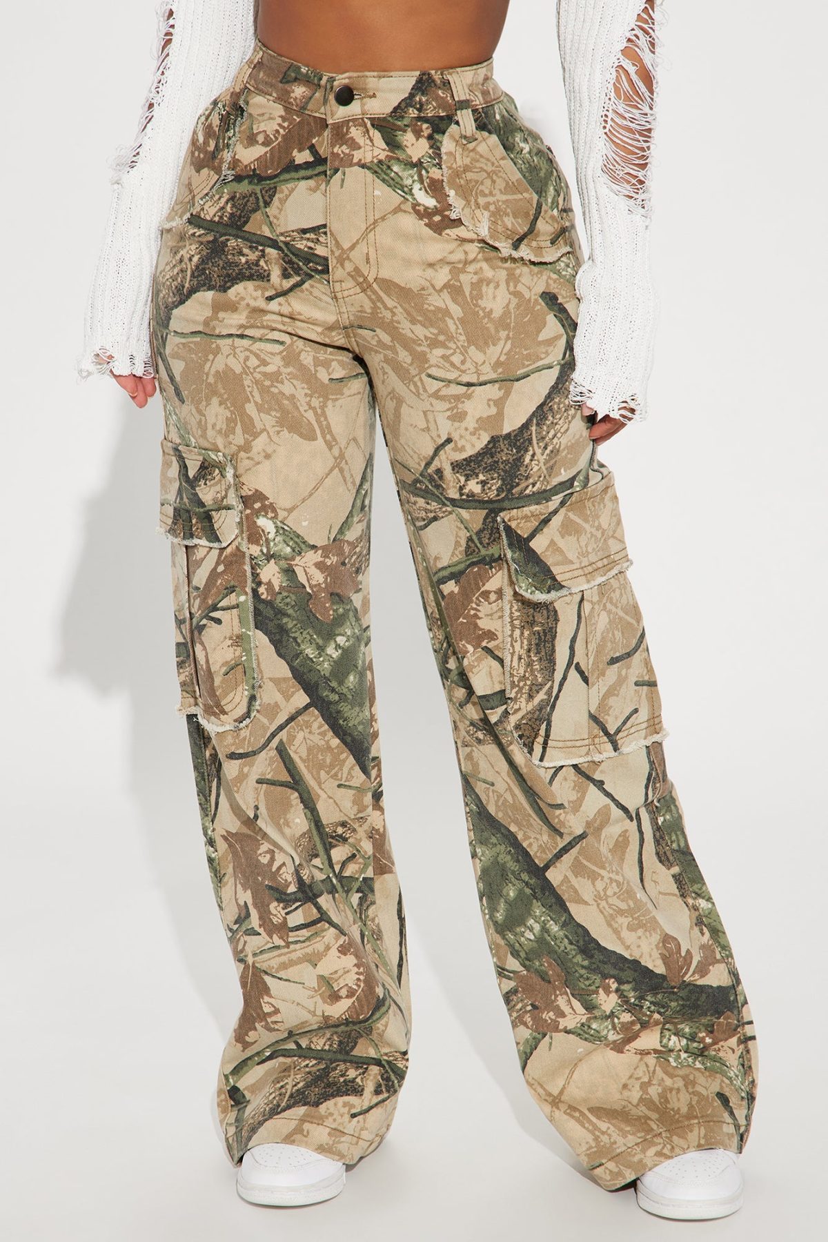 Taking Aim Stretch Camo Cargo Jeans - Taupe/combo