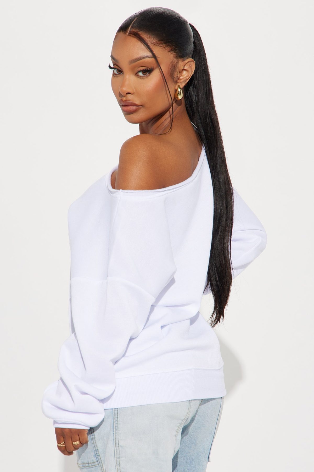 LA Cherry Bombshells Off Shoulder Sweatshirt - White