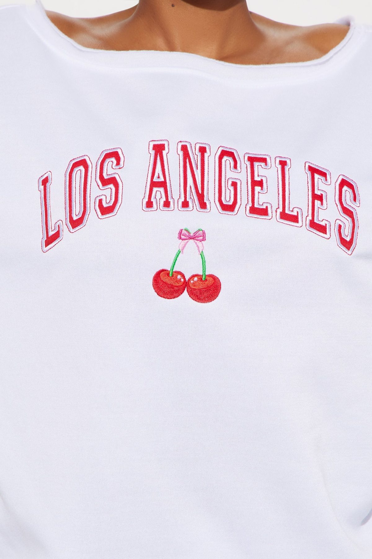 LA Cherry Bombshells Off Shoulder Sweatshirt - White