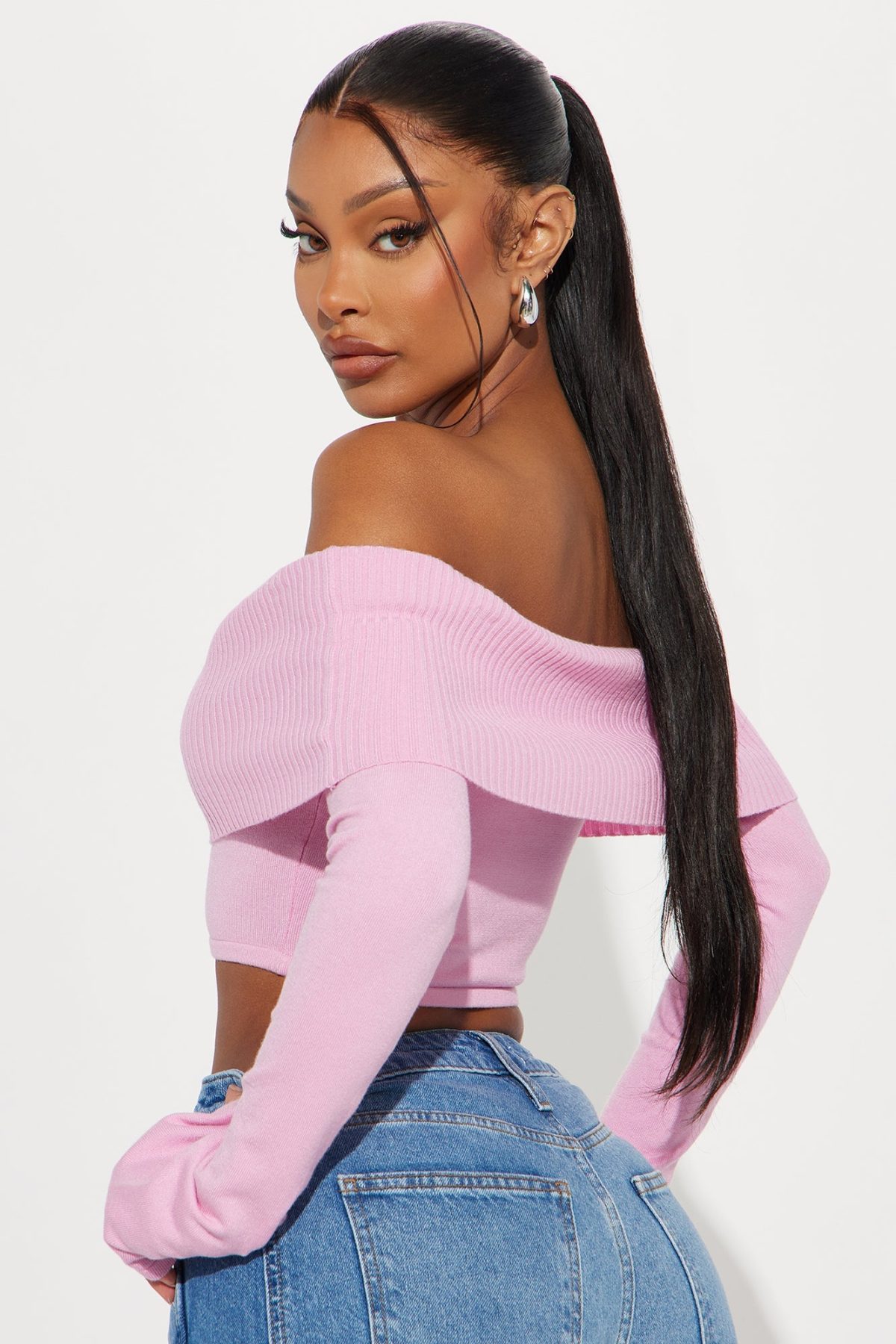 Polly Off Shoulder Sweater - Pink