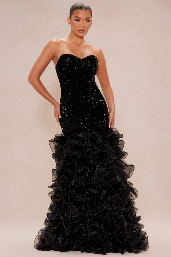 Cassandra Sequin Tiered Gown - Black