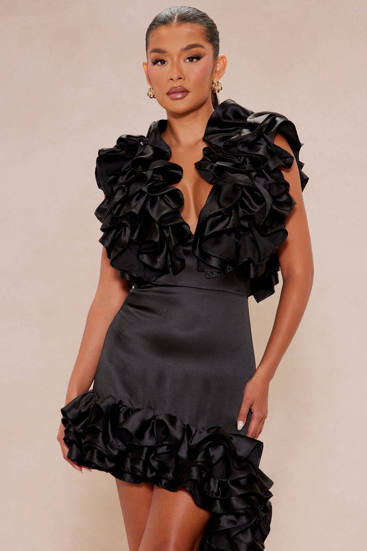 Athens Ruffle Mini Dress - Black