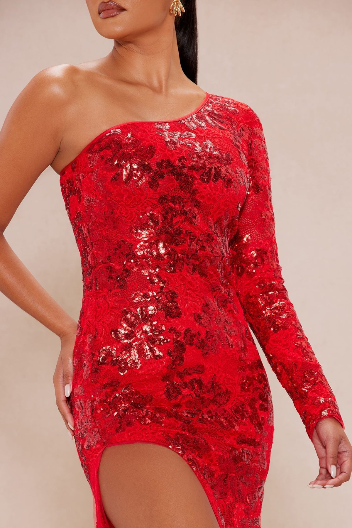 Paris Sequin Lace Gown - Red