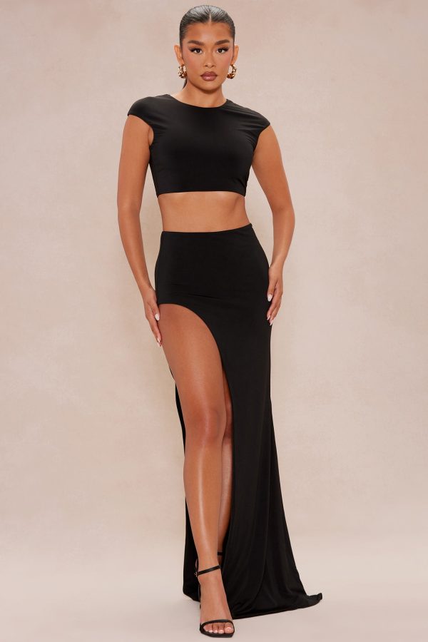 Lennox Double Lined Knit Maxi Skirt Set - Black