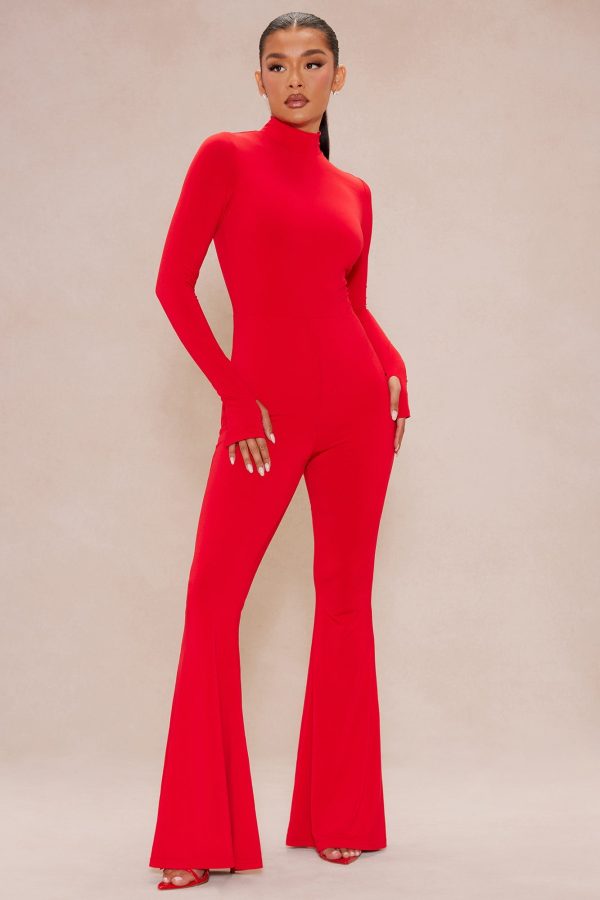 Lennox Double Lined Knit Jumpsuit - Red